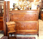 French Antique Louis Xvi Parquetry Walnut Queen Bed   Nightstand