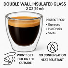 Double Wall 2oz Borosilicate Glass Espresso Shot Cups   Insulated Heat Safe