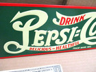 Pepsi -cola - Delicious Healthful - Red   Green - Gas Station - Screen Door Sign