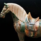 China Tang Dynasty Sancai Pottery Green Glazed Warhorse Statue Figure