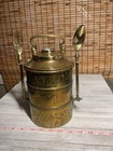Vintage Brass Tiffin Stacking Lunchbox With Fork And Spoon Screw In Handle