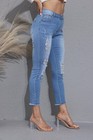 Women High Waist Skinny Stretch Ripped Jeans Cropped Knee Destroyed Denim Xl