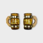 Set Of 2 Vintage Amber Glass Souvenir Mugs Wood Handle Georgia Capitol Building