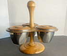 Vintage Mid Century Modern Metal And Wood Condiment Server holder