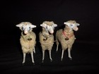 A Group Of 3 Antique Germany Christmas Wooly Putz Sheep Large 5    Bells Bows