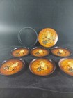 Vtg Mcm Otagiri Floral Brown Set Of 6 Coasters With Box Lacquer Ware Japan