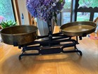 Vintage Apothecary Cast Iron Balance Scale W  Brass Pans     Vintage Decor