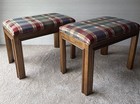 Pair Vintage Mcm Drexel Upholstered Wood Bench Stools Plaid Blue 22 5 l Cottage