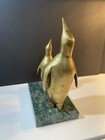 Vintage Nora Fenton Brass Marble Parent   Chick Penguins 8    Golden Brass Heavy