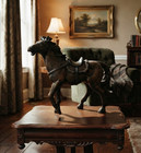 Vintage Bronze Finish Horse Figurine Statue Saddle On Base Collectible Decor