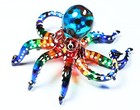  3  White Dot Multicolor Octopus Artistic Blown Glass Figurine Premium Hb0006