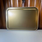 Vintage Floral Metal Serving Tray Retro White Gold Rectangular 17x12 Mid Century