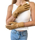 Chanel Vintage Cc Mark Logo Gloves Turn Lock  7 5 Leather Light Brown Gold