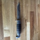 Vintage Queen City Cutlery Usa Fixed Blade Knife Stacked Leather 