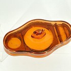 Amber Glass Trinket Dish Vintage Vanity Tray With Lid Embossed Floral Pattern