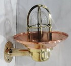 Marine Brass Bulkhead Wall Light With Copper Shade     Passageway Ship Lamp