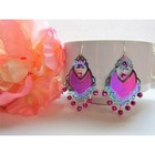 Pink blue Glass Lightweight Chandelier Earrings  Pink Dangle Earrings