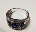 925 Sterling Silver Vintage Created Sapphire   Cz Pav   Ring Sz8 5 57g Euc