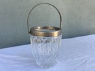 Vintage Crystal Ice Bucket With A Silver-plated Rim And Handle  No Tongs 