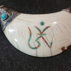 Antique Nagaland Tibetan Shell Pendant With Silver Red Coral Turquoise Om Magic