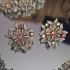 Vtg 1950s Lisner Style White Enamel Ab Rhinestone Flower Jewelry Set