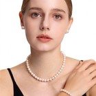 16 Inch Pearl Choker Set 8-9mm Round White Pearl Necklace Bracelet Earrings