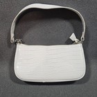 Unbranded White Croc Embossed Baguette Shoulder Bag Silver Chain Y2k Faux Leathe