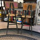 Vintage Wooden Industrial Bar Height Stool Chair W  Back School Shop