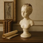 Antique-style 10    Plaster Bust Of Young Girl With Bronze Bow Vintage French Bust
