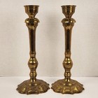 Vtg Traditional Heavy Brass Candlestick Candle Holder Pair 13  Tall Wide Base