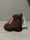 Unisex Kids Leopard Print Ankle Lace-up Boots Pink Laces Size 5 Round Toe