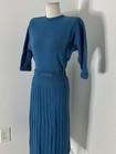 Vintage 40s Blue Wool Chenille Knit Top And Skirt Set