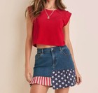 Venus All American Denim Mini Skirt Usa Flag Jean Sz S  4-6  30  Waist Patriotic