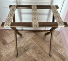Wood Folding Luggage Stand Suitcase Rack Guest Hotel Tapestry Straps Scheibe Vtg