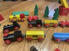 Vintage Brio Wooden Train Lot Made In Sweden Engines Cars Crane Trees 20  Pc