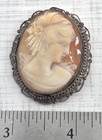Antique 800 Silver Filigree Hand Carved Shell Fine Detail Cameo Brooch pendant