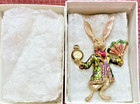 Kirk   s Follies Alice In Wonderland Rabbit Enamel And Crystal   Brooch Euc  1020