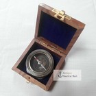 Antique Brass Mini Pocket Compass With Box Vintage Marine Collectible Gift