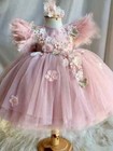 Pink Children Flower Girl Dress Tulle Party Birthday First Communion Prom Dress