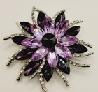 Purple Crystal Petal Flower Brooch Scarf Lapel Pin Art Deco Large 2 5 In