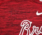 Drake Baldwin Practice Worn   Signed Red Atlanta Braves Baseball  81 Nike Shirt