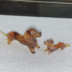 Vintage Hand Blown Amber Art Glass Dachshund Dog Lot Of 2 Figurines