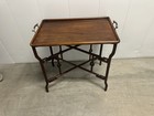 Antique Chinese Rosewood Folding Tray Table Silver Bamboo Handles Chinoiserie 