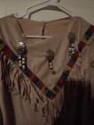 Handmade Beige Buckskin Suede Look Beaded Native American Shirt  dress Costume 