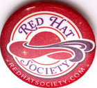 Red Hat Society Pinback Button Official Logo Red Glitter Design