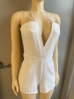 Evenuel White Sleeveless Low V-neck Shorts Mini Romper Jumpsuit One Piece