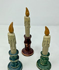 3 Vintage Primitive Carved Wooden Candle Rustic Folk Art