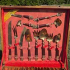 Thai Star Of Siam Service For Twelve Bronzeware And Wood Flatware 144 Piece