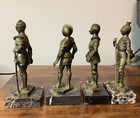 4 Vintage Medieval Knights Figurine Statue Depose Italy Suit Armor Marble Base