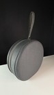 Vintage 1960s Dark Gray Round Hat Box Train Case Hard Small Suitcase 1950s Red